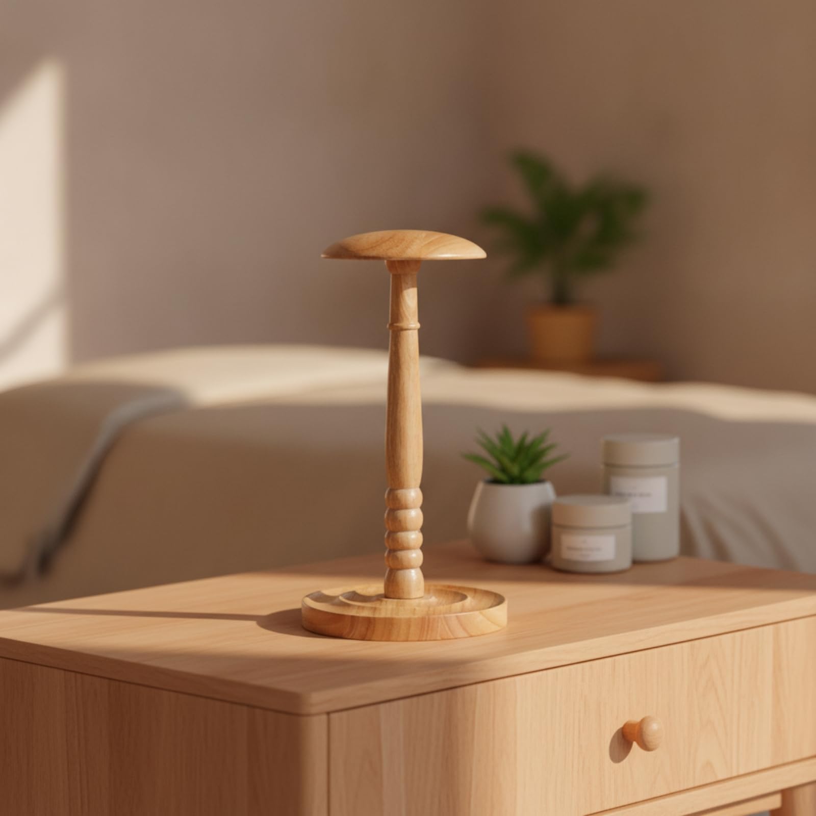 Espositore da Tavolo per Cappelli, Altezza 43 Cm, Modello 3, Colore Legno, Versione Prolungata, Base Concava