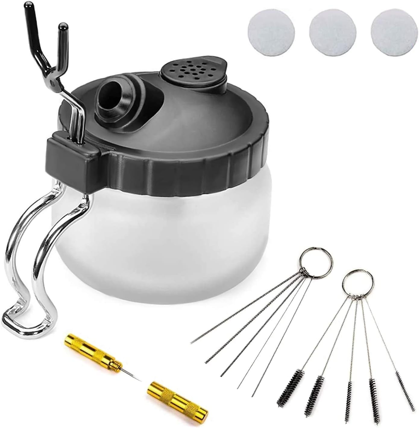 Airbrush Cleaning Kit AILHOMEWELL Airbrush Clean Pot Glass Cleaning Jar with Holder 5pc Cleaning Needles/5pc Cleaning Brushes/1 Wash Needle/3 Extra Filters Airbrush Cleaner kit Airbrush Gun Wash