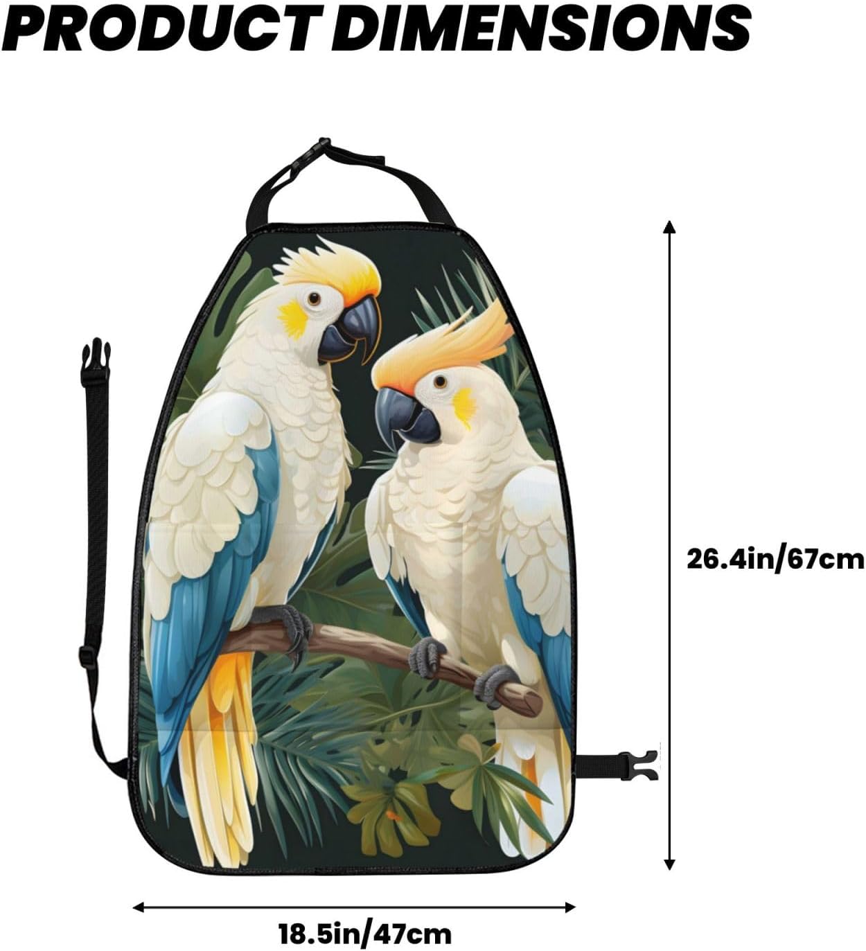 Car Seat Back Kick Protector 2 Pack 18.5x26.4 Inch, Cartoon Cockatoo Tropical Leaves Anti-Kick Pad, Waterproof Oxford Fabric Large Rear Seat Cover for Kids Pets Fits SUV Jeep Truck Sedan