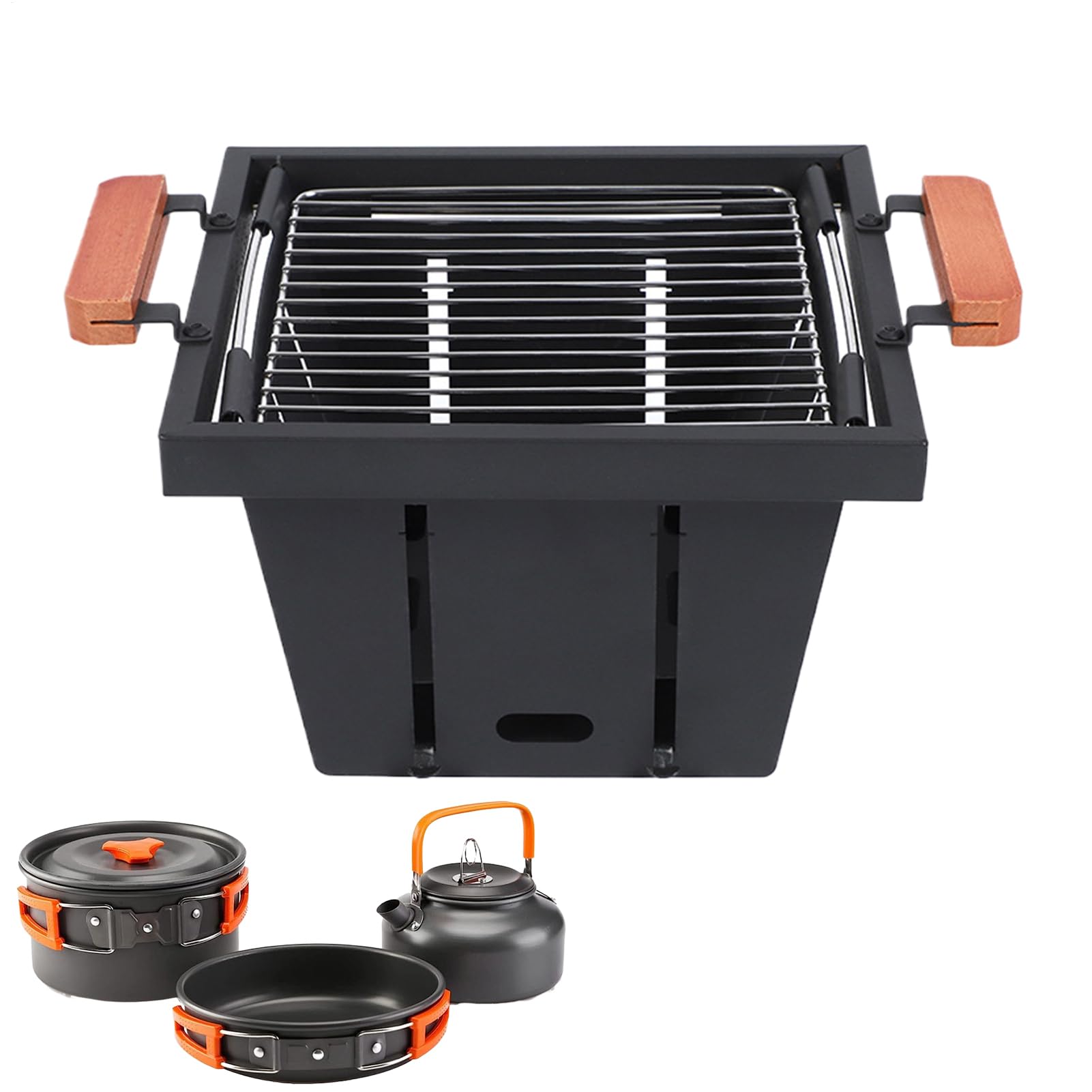 Folding Grill - 4-Height Adjustable Charcoal Grill Burner,Heavy-Duty Burner Stove | for Camping Outdoor Picnic Barbecue Patio Backyard Beach Hiking Adventure Balcony