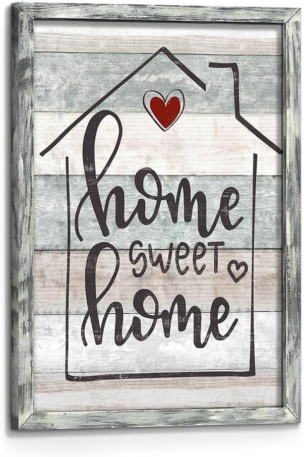 Positive Quotes Wall Art Framed: Home Sweet Home Saying Wooden Picture Print Motivational Sign Painting Decor Inspirational Artwork for Living Room Bedroom