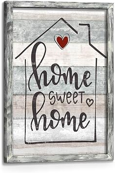 Positive Quotes Wall Art Framed Home Sweet Home Saying Wooden Picture Print Motivational Sign Painting Decor Inspirational Artwork for Living Room Bedroom