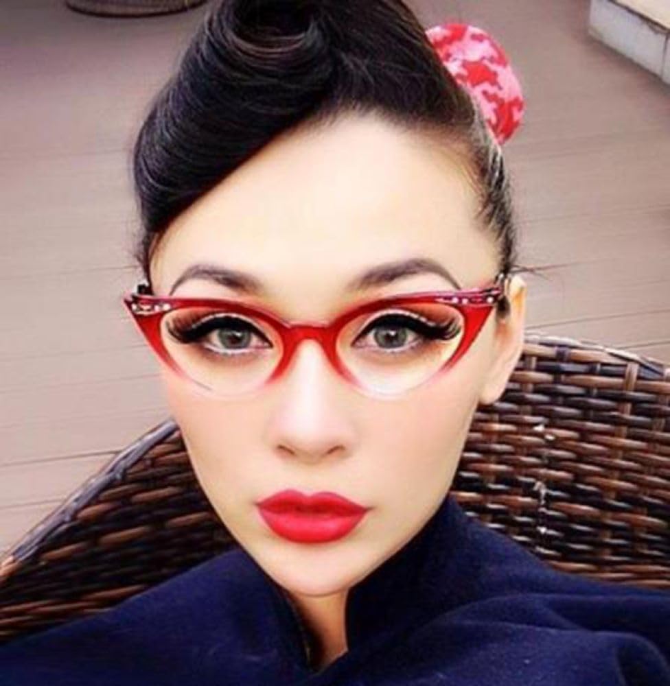 AStyles - Vintage 80s Inspired Fashion Clear Lens Cat Eye Glasses Rhinestones - Image 3