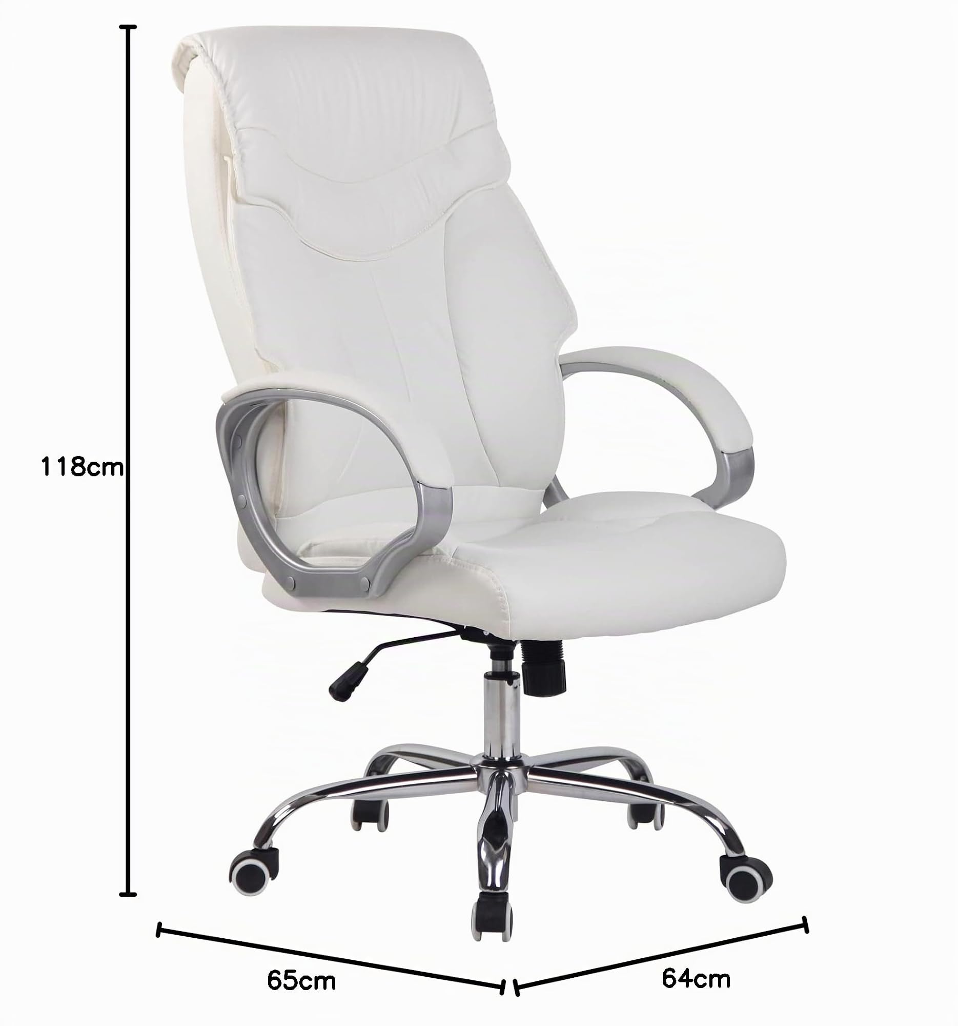 CLP Fauteuil De Bureau Torro en Similicuir I Chaise De Bureau A roulettes I Accoudoirs I Hauteur Réglable I Pivotante I Piètement Métal Couleur:Blanc