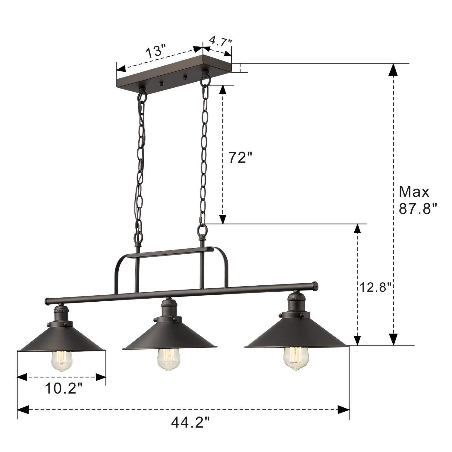 zeyu Industrial 3-Light Pendant Lighting, Vintage Kitchen Island