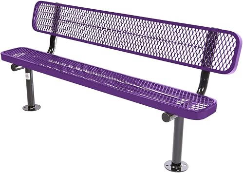 COATEDOUTDOORFURNITURE Coated Outdoor Furniture Heavy-Duty Outdoor Bench Thermoplastic Coated, Expanded Metal, Commercial-Grade Seating, Made in America Surface with Back, 6 Ft, Purple