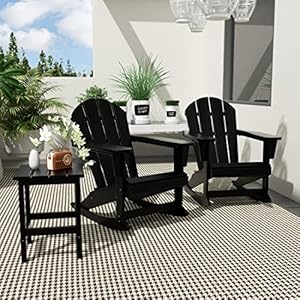 WO Home Furniture Patio Rocking Chair Set of 3 PCS Classic Outdoor Adirondack Rocker Chairs Table Black