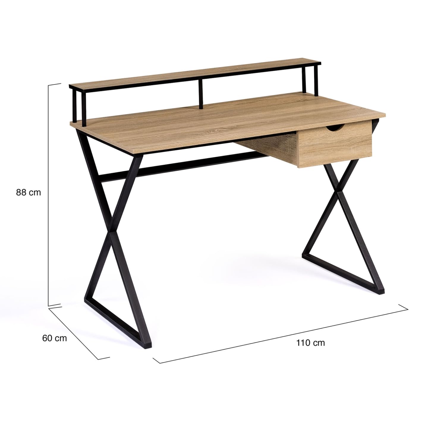 IDMarket - Bureau 1 tiroir Enzo Pieds croisés Design Industriel