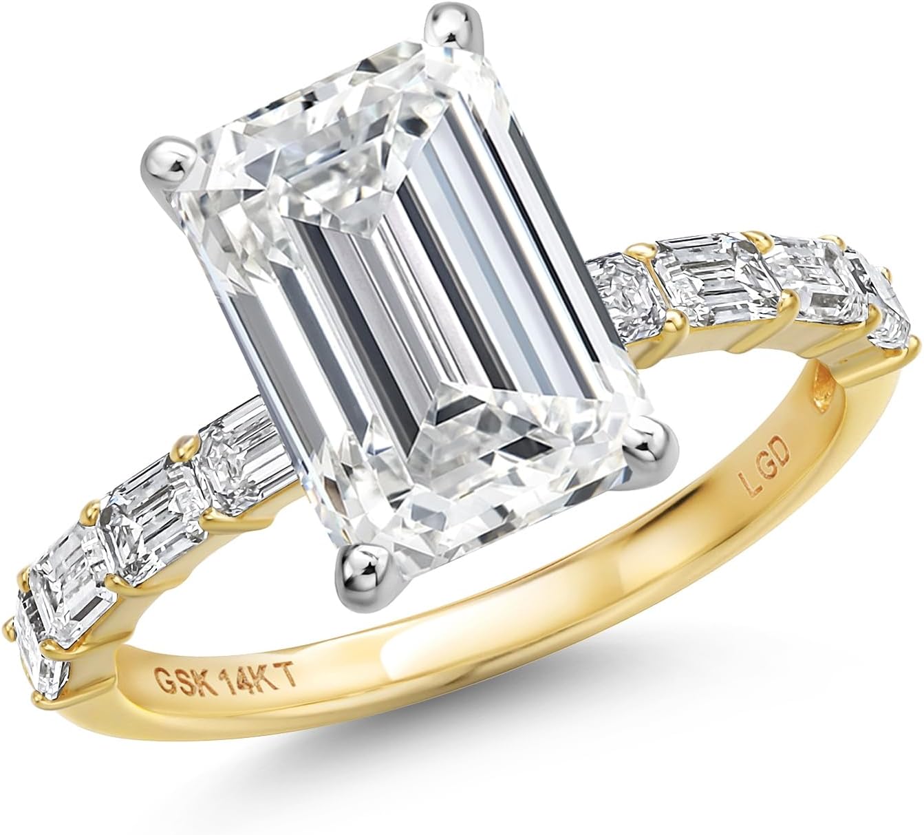Gem Stone King 1-5 Cttw IGI Certified Lab Grown Diamond 14K Two Tone Gold Engagement Ring for Women | Emerald Cut | D-E Color | VS1-VS2 Clarity | Wedding Anniversary Gold Ring