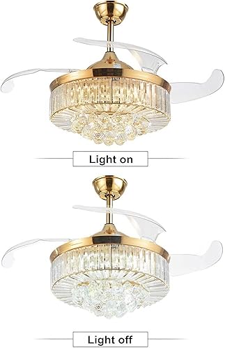 Miniatura 9 de Ventilador de techo de cristal de 42 pulgadas con control remoto de luz, moderno ventilador dorado de 3 cambios de color, cuchillas retráctiles,