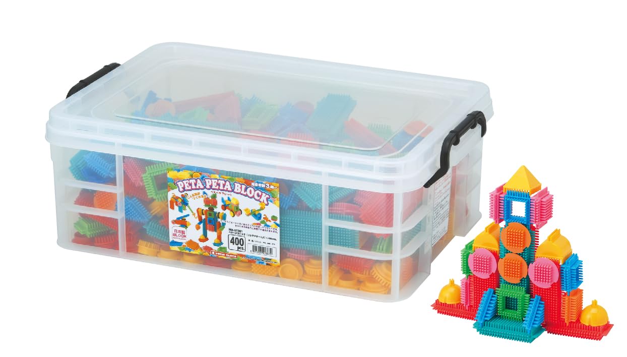 ペタペタブロック　Peta Peta blcck 知育玩具　おもちゃ　日本製 Amazon.co.jp: ペタペタブロック (コンテナケース入) L 400PCS