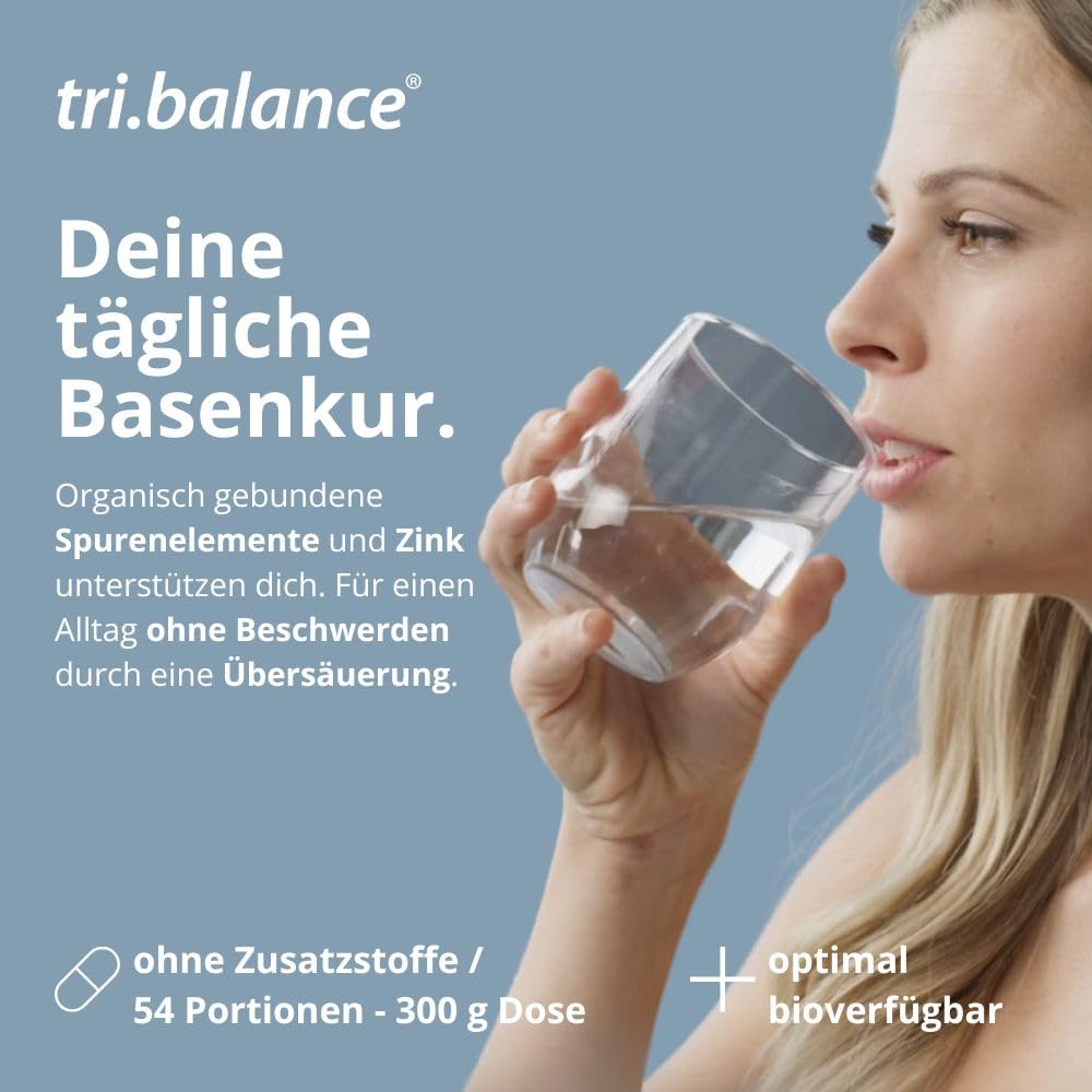 tri.balance Basenpulver NATURAL 4er-Pack 1200 g – ohne Aroma & Süße, vegan | Mit Zink für den normalen Säure-Basen-Stoffwechsel, ohne Zucker und Fruktose, natürlich-mineralisch, ca. 216 Portionen