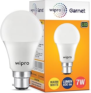 wipro Garnet 7W LED Bulb for Home & Office |Warm White (2700K) | B22 Base|220 Degree Light Coverage |4Kv Surge Protection |400V High Voltage Protection |Energy Efficient | Pack of 1