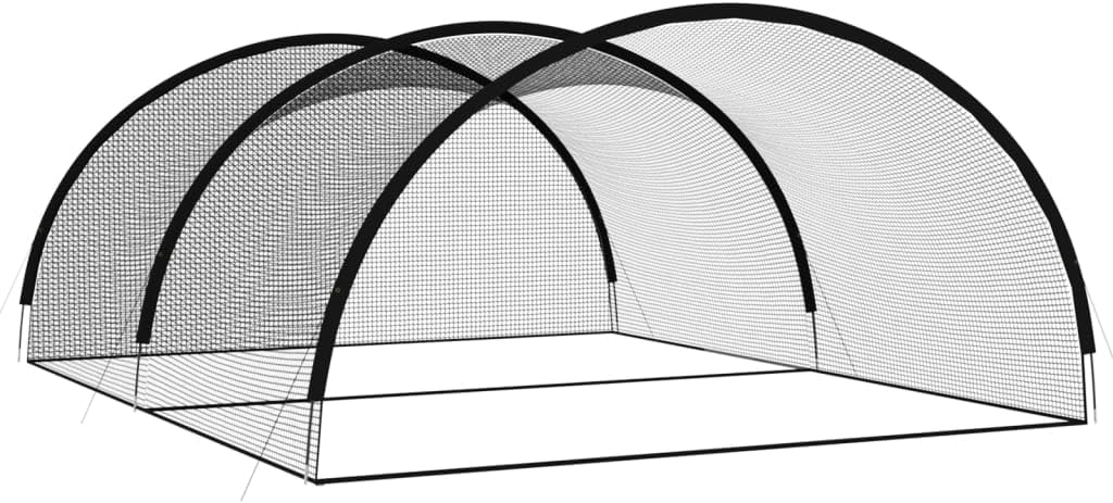 vidaXL Baseball Batting Cage Net - Black Polyester Material, 236.2”x157.5”x98.4” Size, for All Player Levels, Durable with Fiberglass Structure