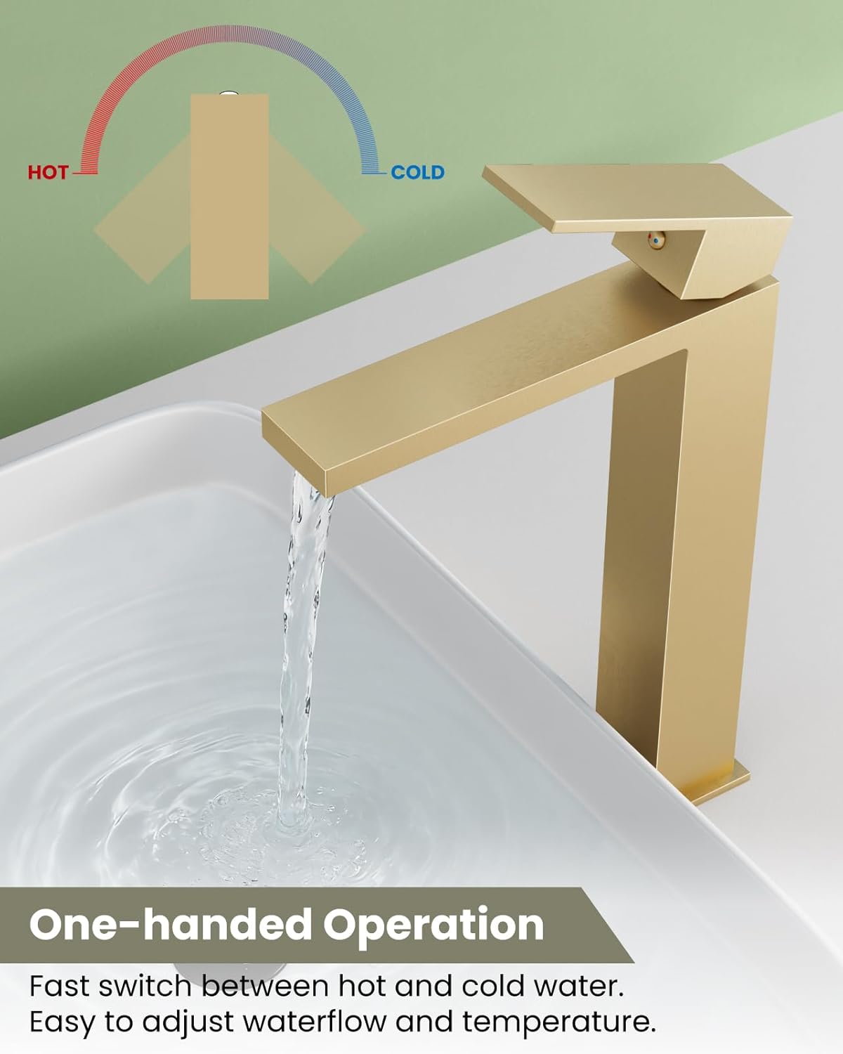 gotonovo Vessel Sink Faucet Single Handle Tall Bathroom Faucet One Hole Modern Lavatory Vanity Basin Mixer Tap Matching Supply Hoses and Pop up Drain Without Overflow, Brushed Gold