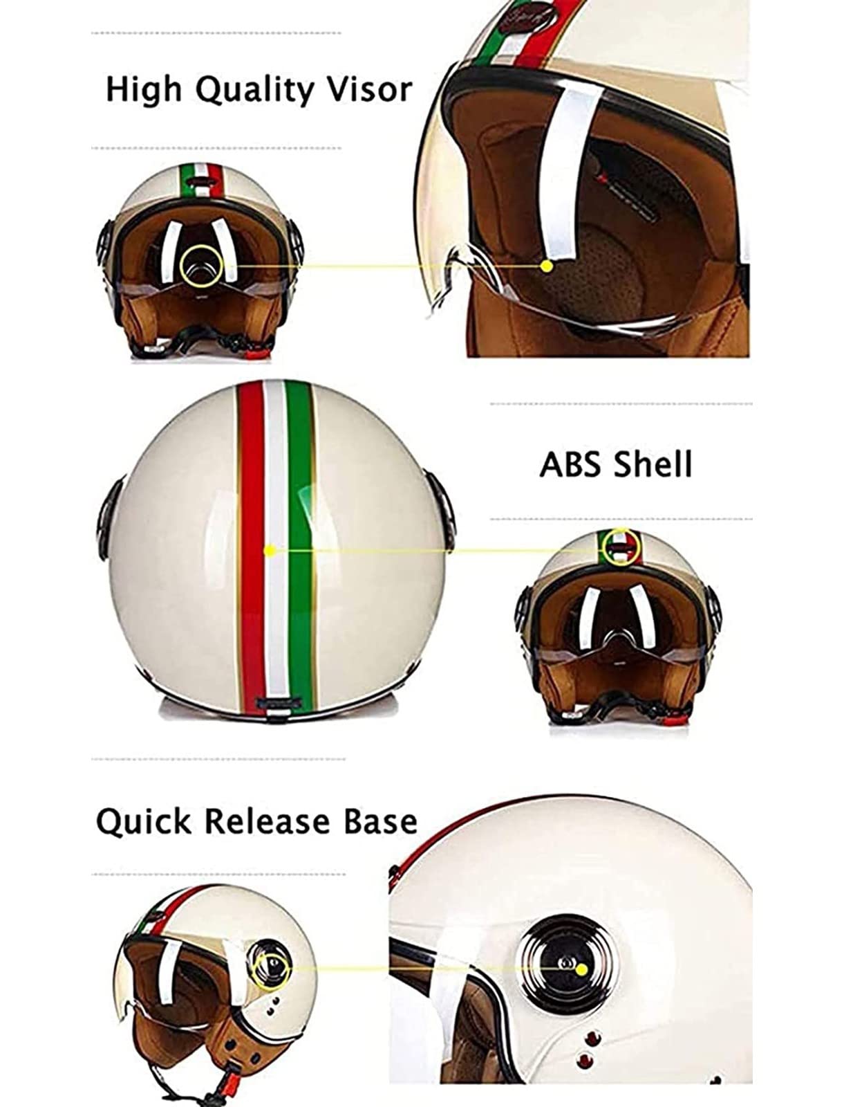 Retro 3/4 Jethelm , Motorhelm Scooterhelmen met Zonneklep