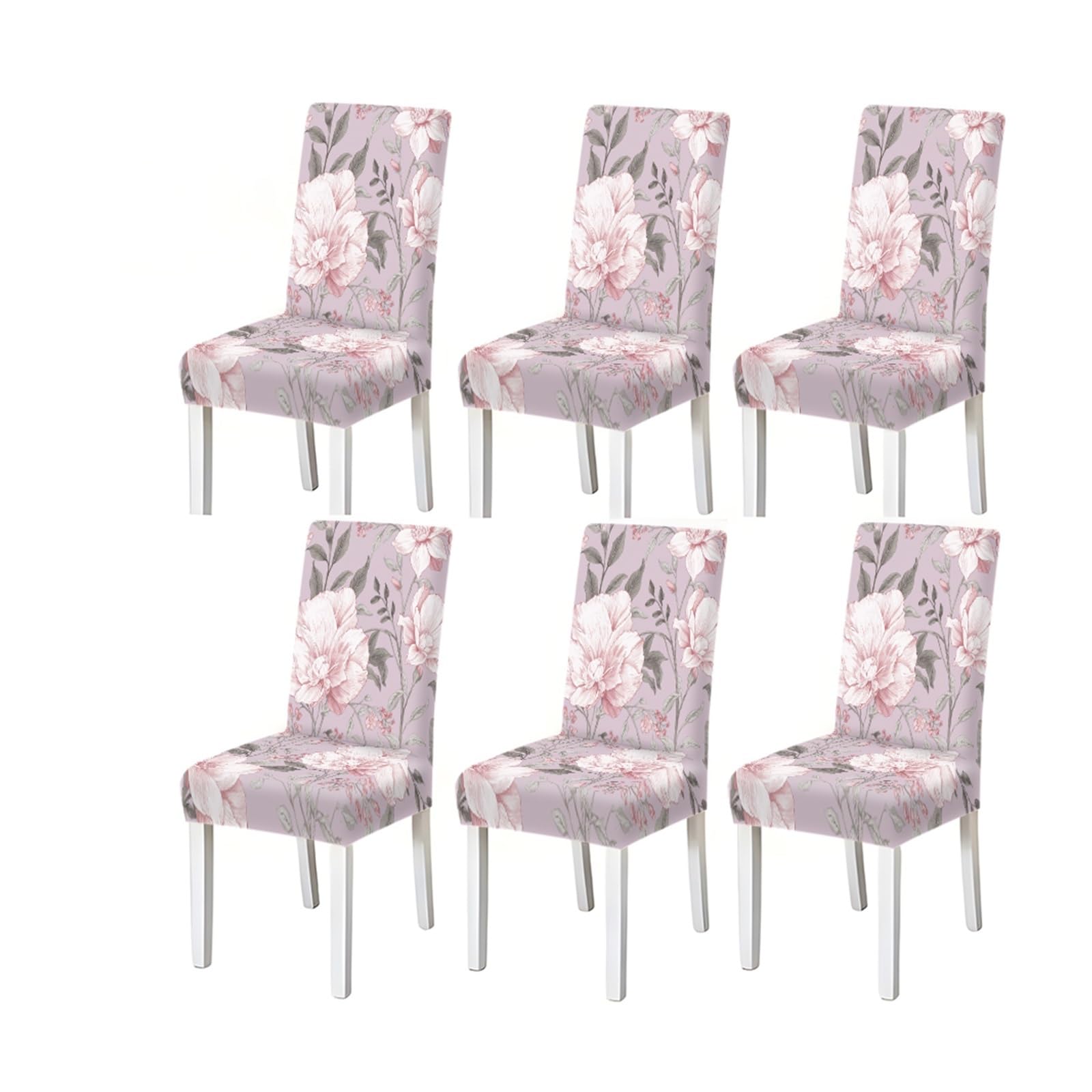 KXUAUV Pink Peony Floral Dining Chair Covers Set Of 2/4/6, Stretch Slipcovers For Kitchen Dining Room Seat Protectors for Restaurant Hotel Party(6PCSChair cover)