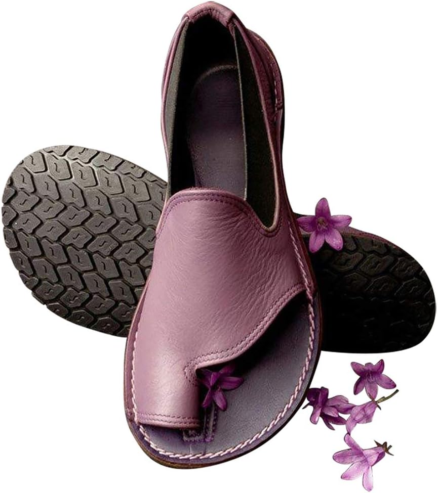 Susanny Womens Flat Sandals Vintage Leather Open Toe Sandal Summer Slip on Lightweight Boat Shoes