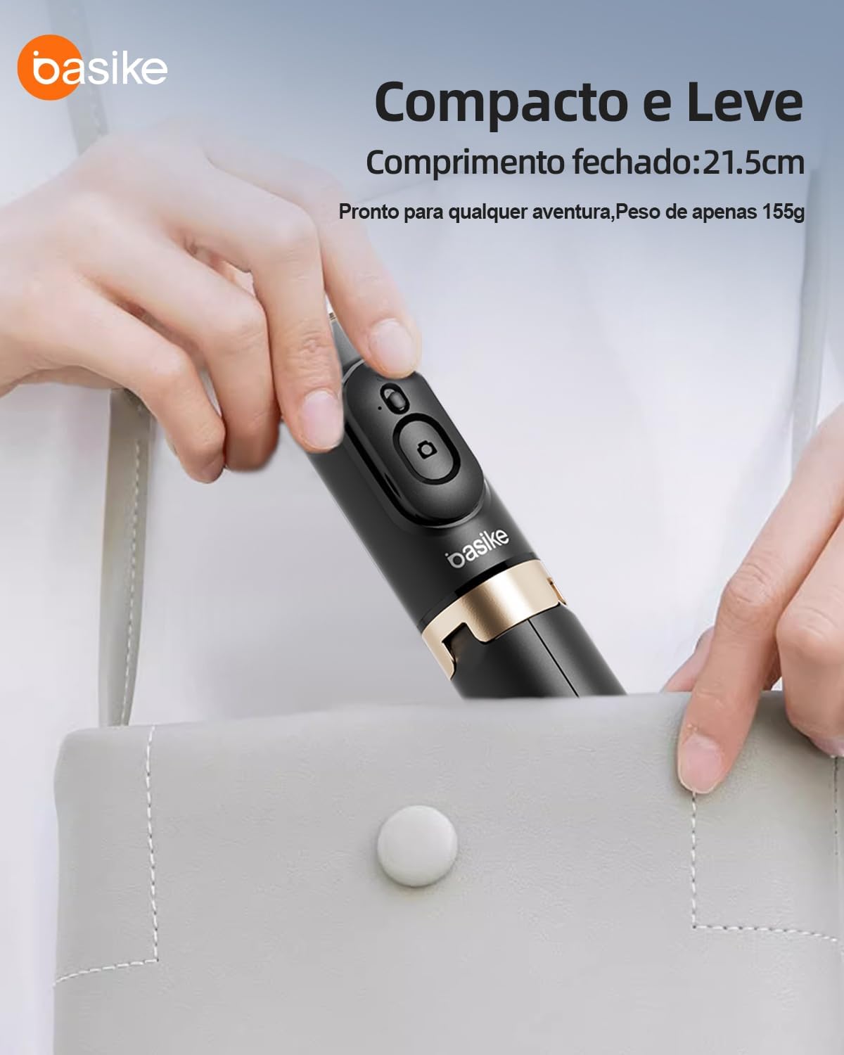Basike Tripé para Celular 3 em 1 73cm – Bastão de Selfie Dobrável Portátil com Controle Remoto, Rotação 360°, Base Triangular Reforçada, Pau de Selfie Compatível com iPhone e Android – Preto