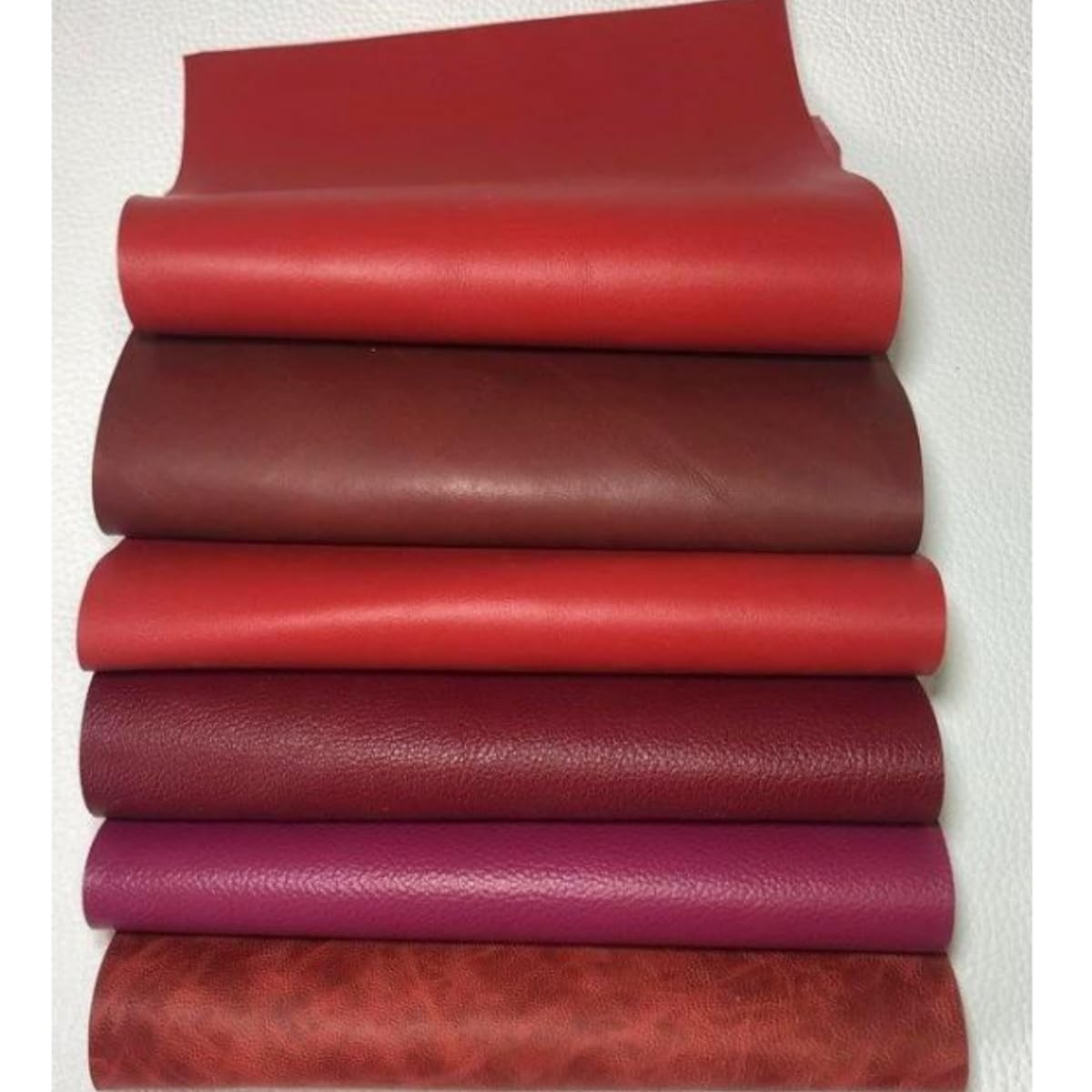 Bioristar Natural Random Grain Cowside Leather 3 Pack Genuine Leather Pieces(8"x12") for Leather Work 1.2-1.8MM Thick Tooling Leather Square Leather Scraps (Red Series)