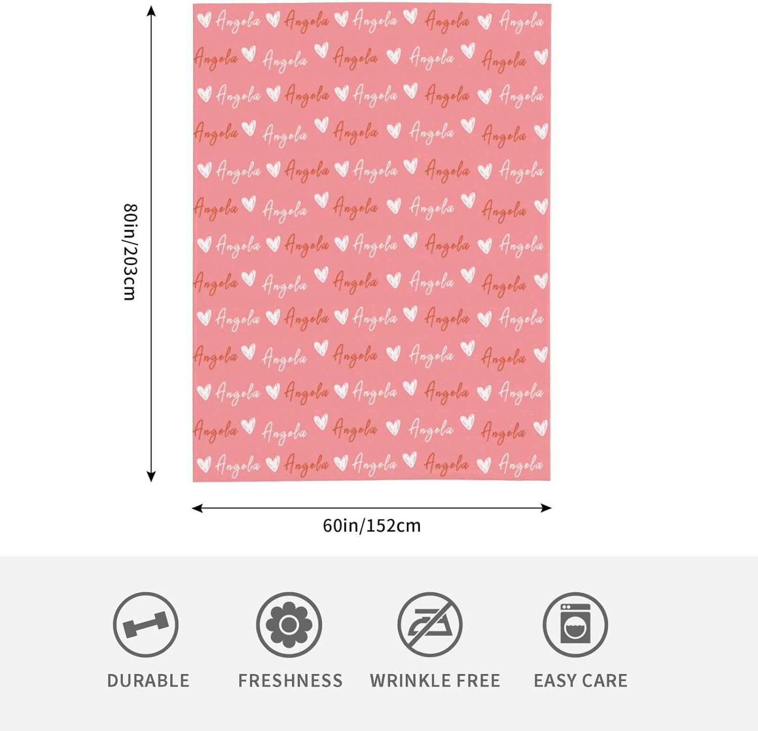 Custom One Name Thick Love Heart Blanket Personalized Bedding Throw Blankets Customized Flannel Fleece Blankets - 80"x60" - Valentine's Day Birthday Anniversary Father's Day