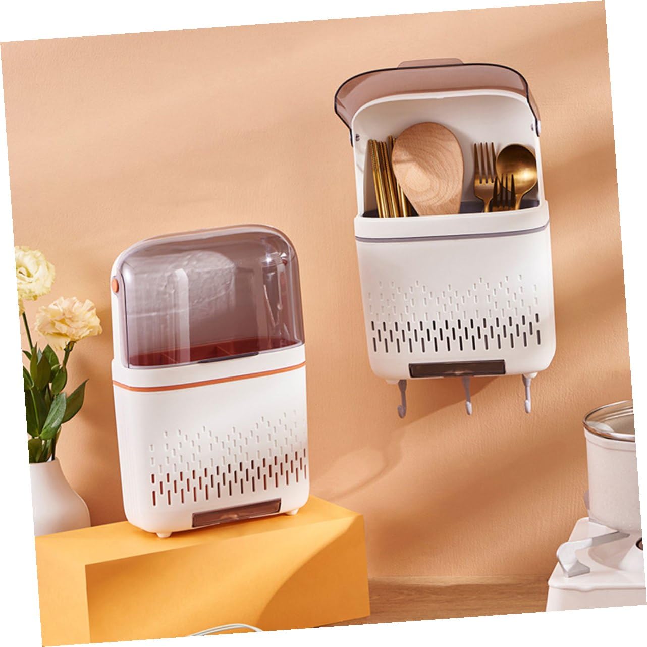 ULTECHNOVO Support Mural pour Baguettes et Couverts Blanc Égouttoir Ventilé Multifonction pour Cuisine Rangement Espace Optimisé pour Fourchettes Cuillères et Baguettes Organisateur Compact