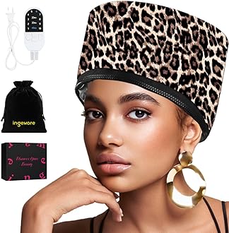 Heat Cap for Deep Conditioning, Ingeware Thermal Cap for Hair Steamer Cap for Natural Hair Portable Electric Heat Hair Spa Cap for Home Use Pattern (Leopard Print)
