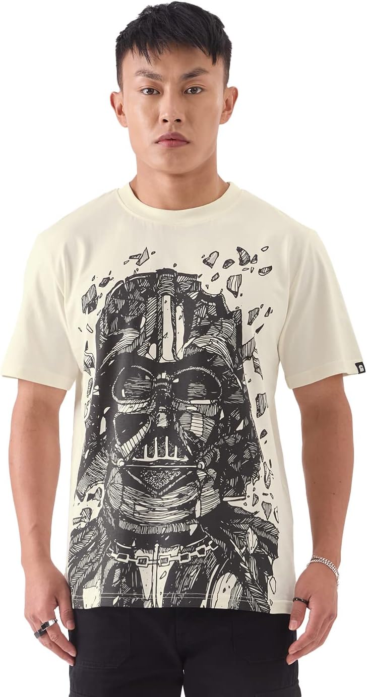 The Souled StoreOfficial Star Wars: Darth Vader Men and Boys Regular fit Graphic Printed Half Sleeve Cotton White Color T-Shirts