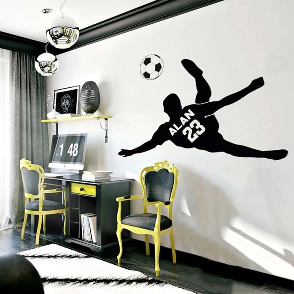 Custom Name & Number, Wall Sticker Boy Kids Playroom, Football Sport Shooting Wall Decal Bedroom Vinyl, Name Wall Stickers for Boys, Personalised Name Stickers(56X82CM)