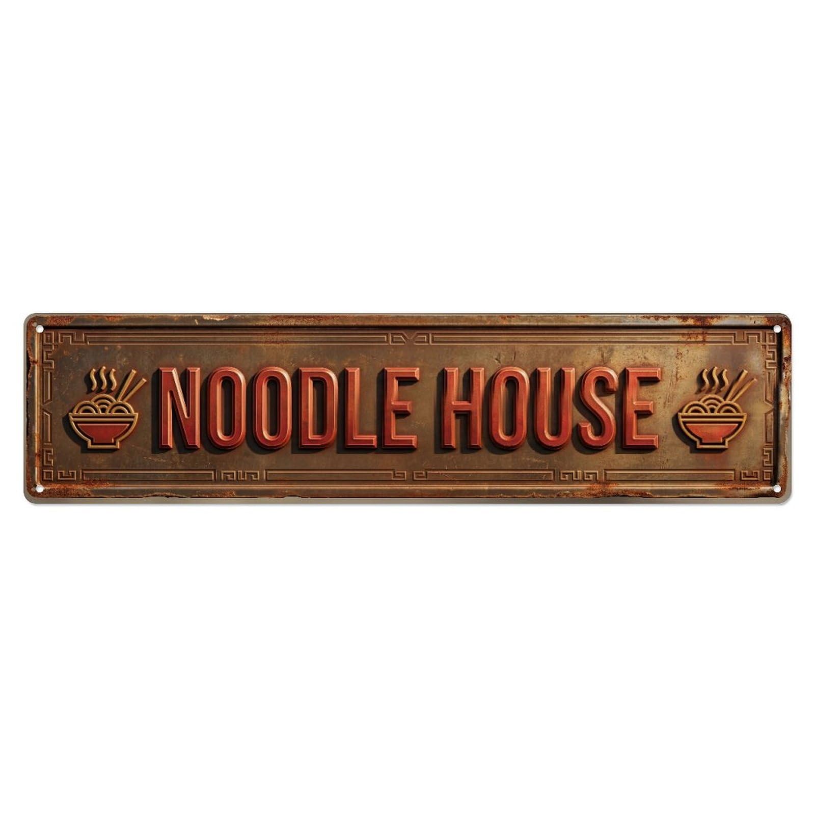 NOODLE HOUSE Asian Bowls Metal Tin Skinny Sign Plaque Wall Decor for Cafe, Club Bar, Office, Home Garden Metal Poster 4x16Inch