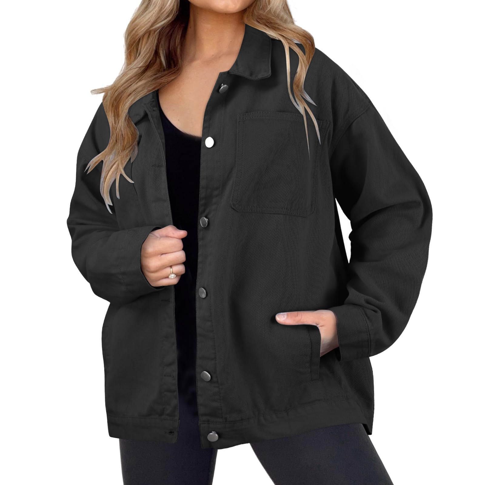Genérico Cazadora Vaquera Mujer Larga - Chaqueta Vaquera Bordada con Cuentas De Perlas para Mujer Abrigo Bordado Informal Abrigo con Botones De Mezclilla