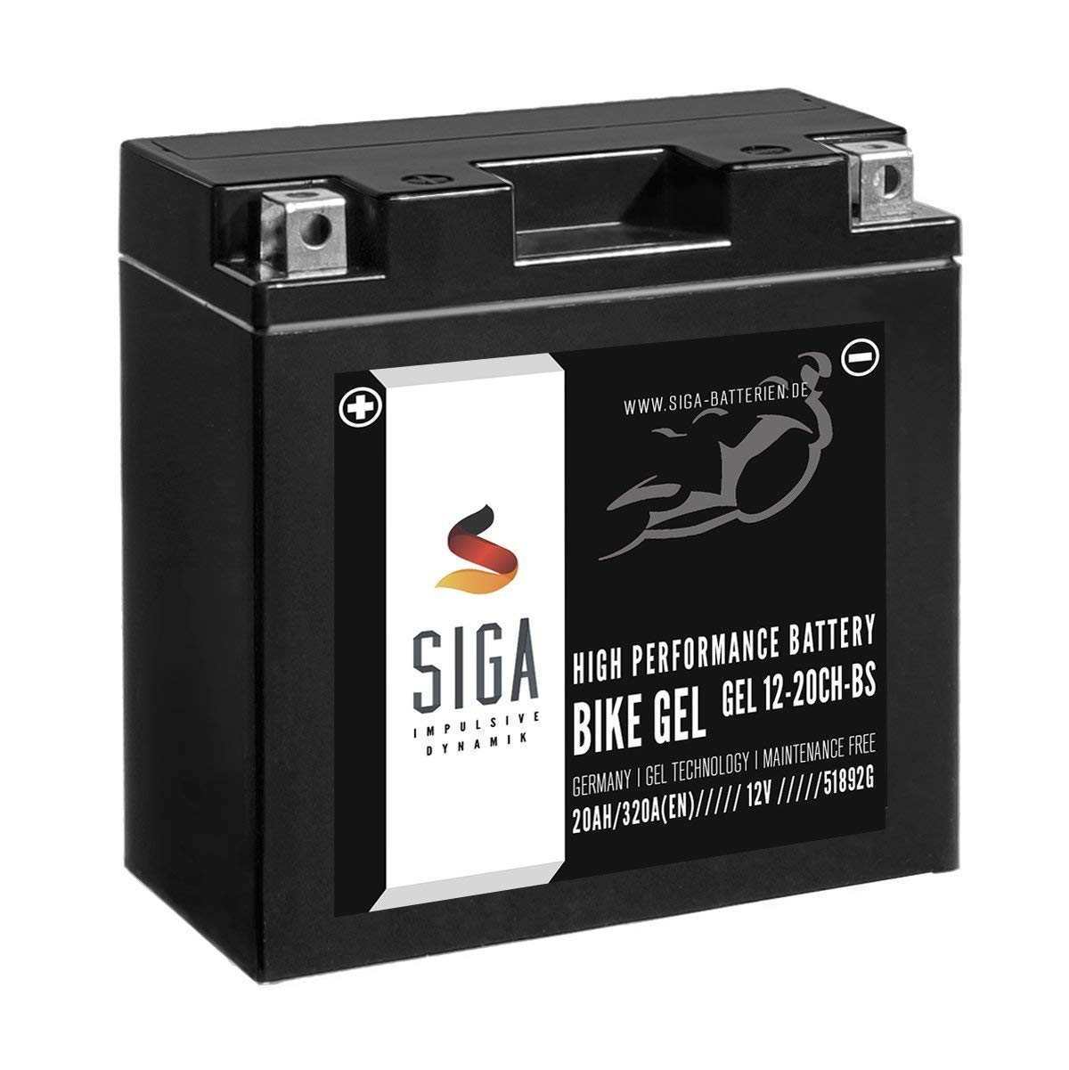 SIGA YTX20CH-BS GEL Motorradbatterie 20Ah 12V YTX20A-BS 51892 GEL12-20CH-BS