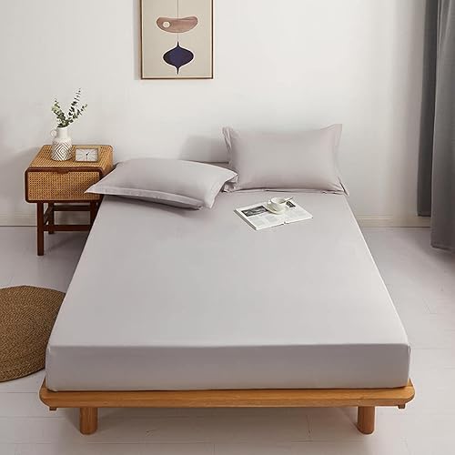 Sábanas de cama, funda de colchón de algodón de color sólido, colchón agradable a la piel para dormitorio, cama individual, doble, king, gris, 53.1