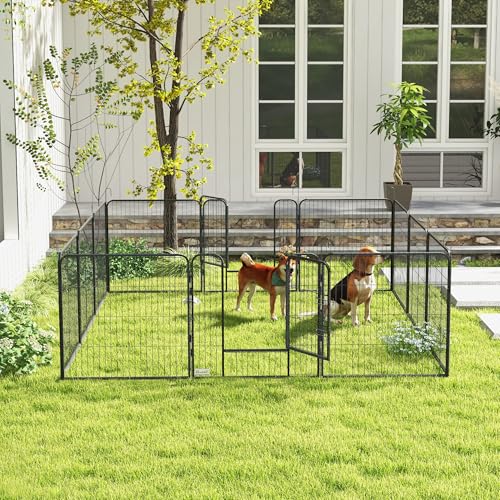 PawHut Welpenlaufstall 12-teilig 80cm hoch faltbar flexibel DIY Welpenauslauf mit 2 abschließbarer Tür 12 Gitterplatten Stahl Hundelaufstall für mittlere Hunde für drinnen draußen Aufbau werkzeugfrei