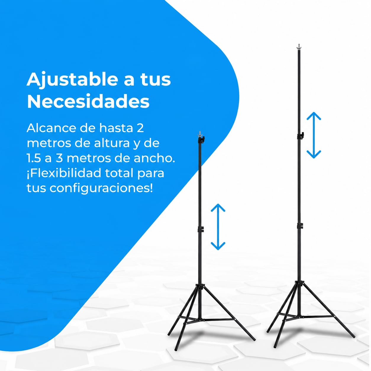 NK Soporte de Fondo para Fotografía Profesional 2 x 3 Metros Ajustable y Retráctil, 2X Trípode, 1x Barra Transversal entrelazada, 6X Pinzas, 4X Abrazaderas Laterales de Velcro, 1x Bolsa de Transporte