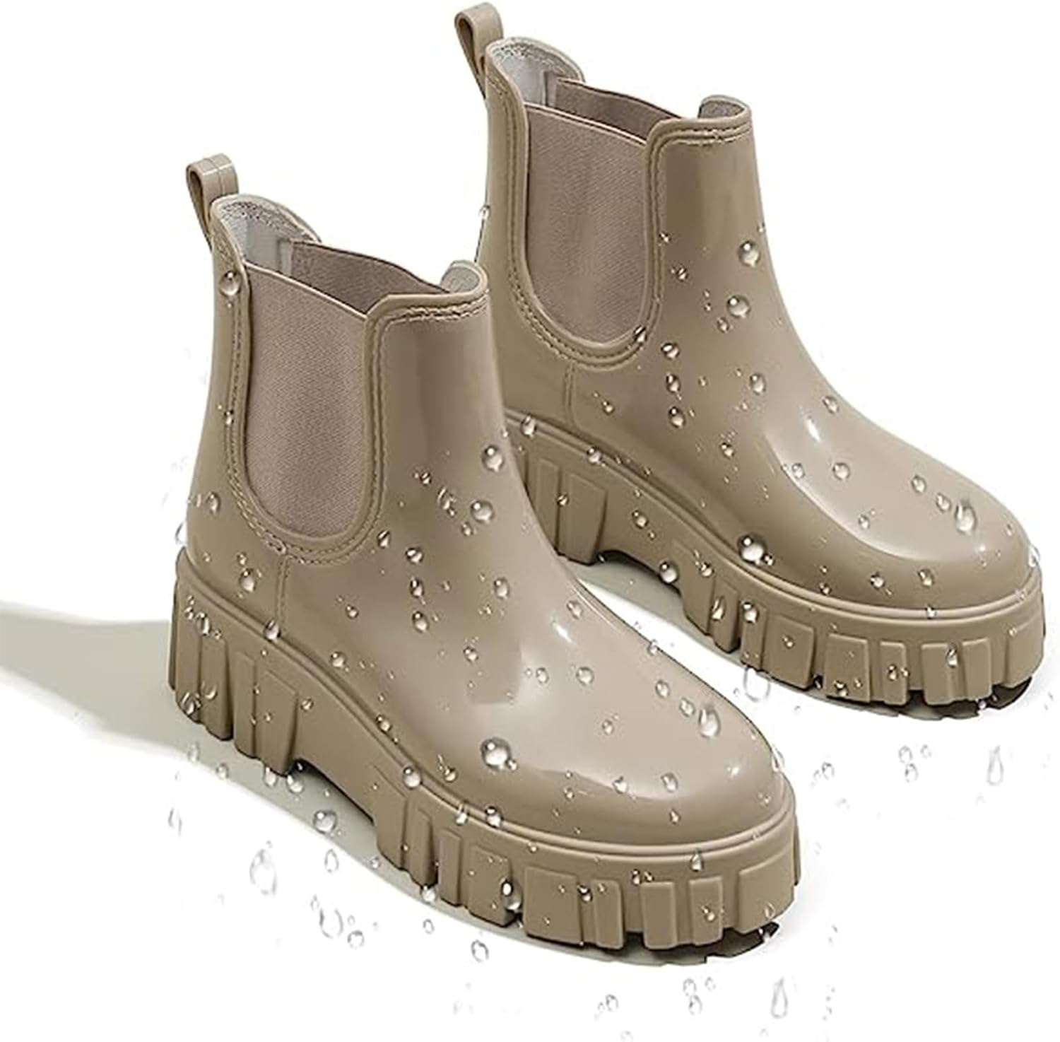 Crepuscute Women's Waterproof Platform High Top Rain Boots - Lightweight Garden Chelsea Ankle Boots With Comfortable Soft Insole for Outdoor