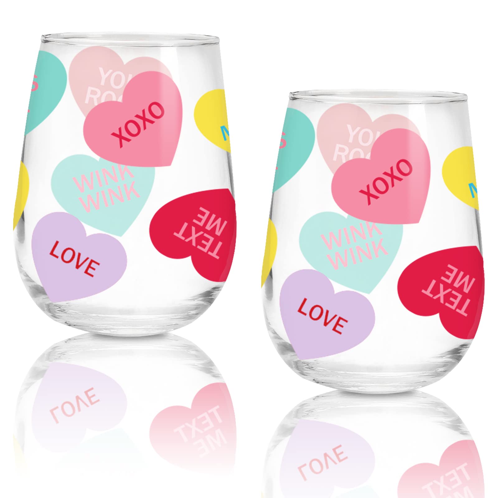 Amazon.com | Whaline 17oz Valentine's Day Stemless Wine Glasses Gift for  Her 2Pcs Colorful Conversation Heart Drinking Glasses Valentines Tumbler  Cups for Valentine's Day Party Supplies Kitchen Decorations: Wine Glasses