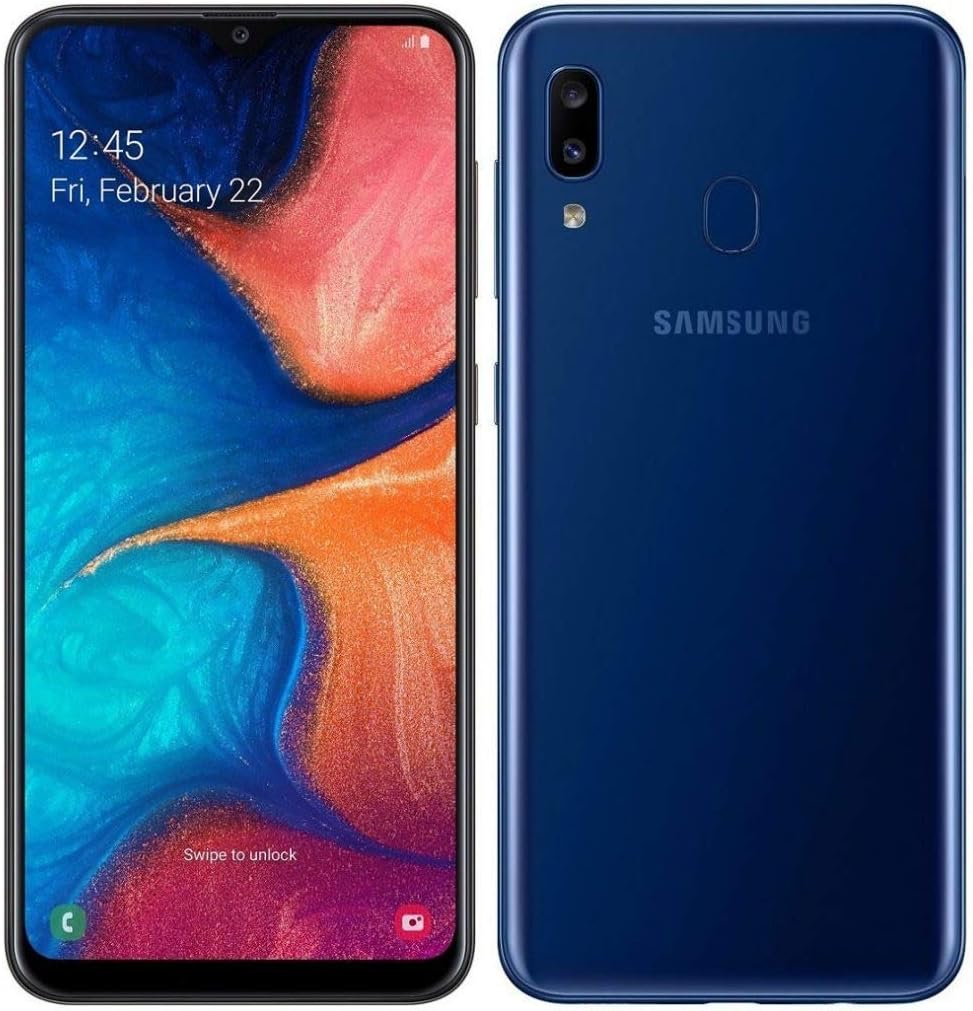Samsung Galaxy A20 32GB 3GB RAM 4G LTE Single SIM GSM International Model with 32GB MicroSD Bundle Deep Blue
