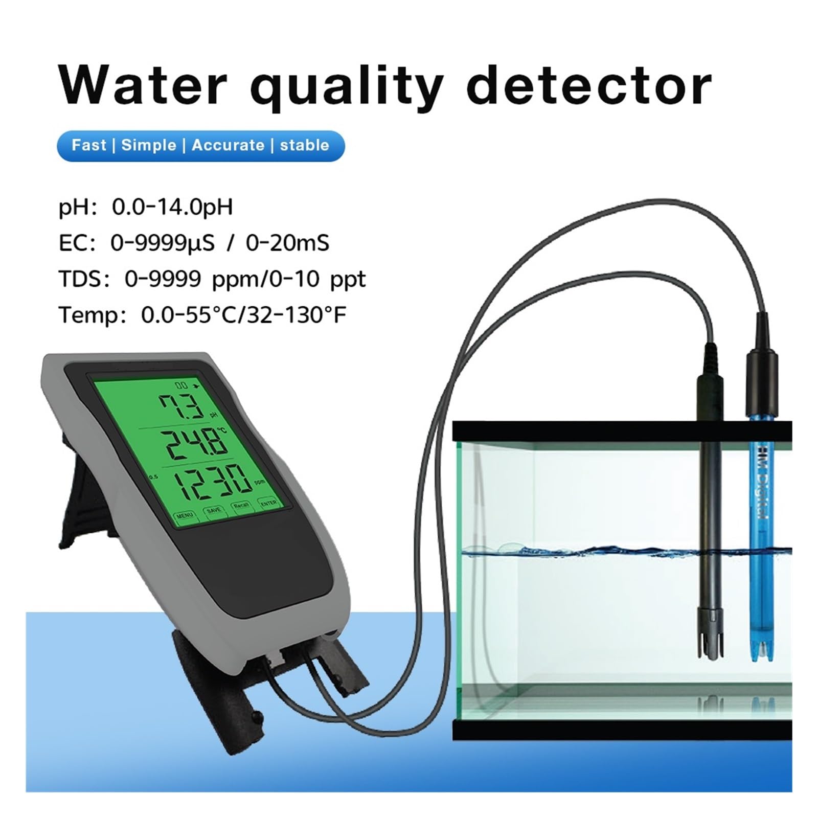 Testeur Multi-paramètres 4 En 1, Testeur De Température, PH, EC, TDS, PH-mètre, Testeur De Qualité De L'eau, Moniteur For L'aquaculture Hydroponique