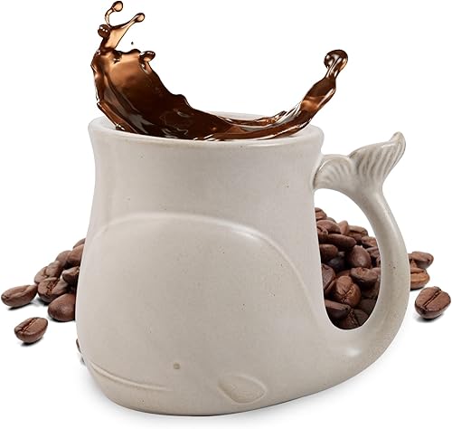 INKRICH Whale - Taza de cerámica 20 onzas taza de café de cerámica grande taza de café 3D hecha a mano con ballena tazas de café novedosas
