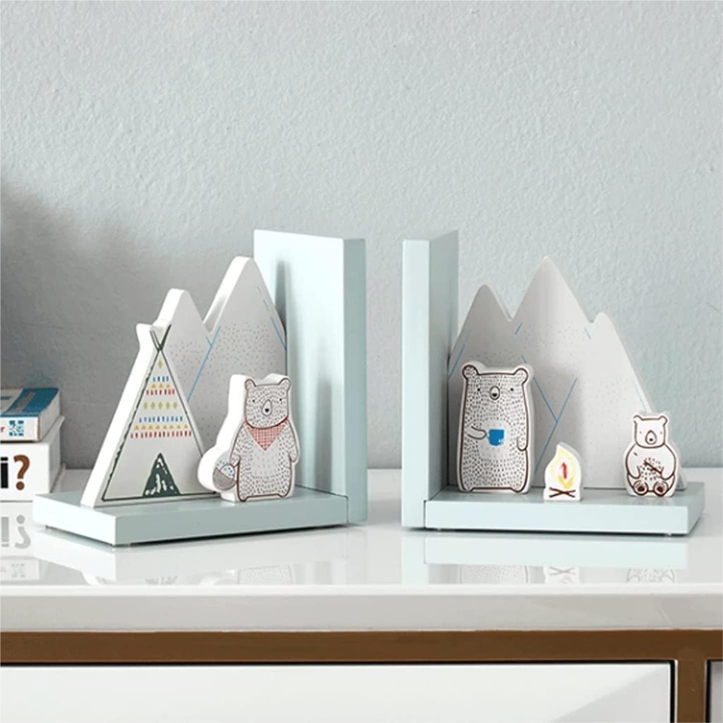 Book End Cute Bookends Interesting Book End Decoration Bookend Modern Wooden for Home Office Book Stoppers, 32*10*16cm