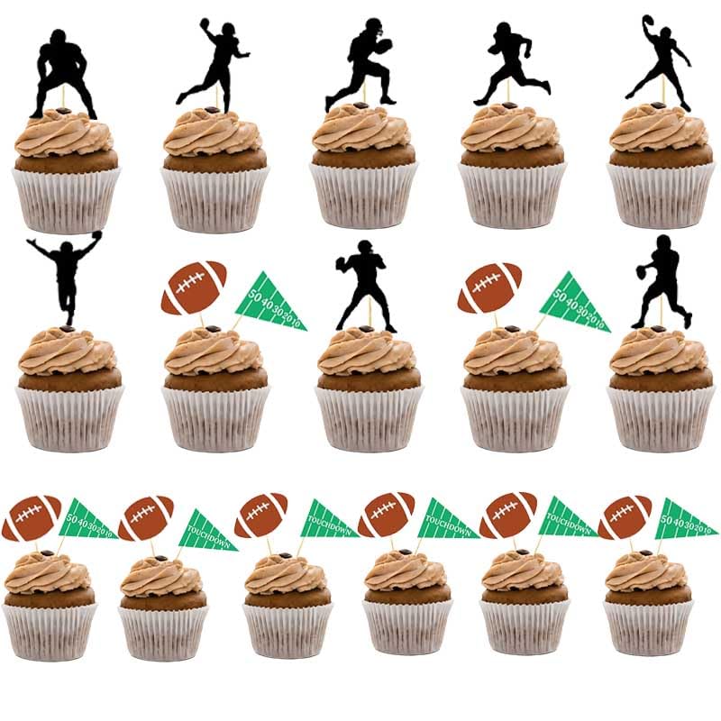 24pcs American football cupcake toppers sports party decorations for football theme party, Football Food Picks for boys' birthday party