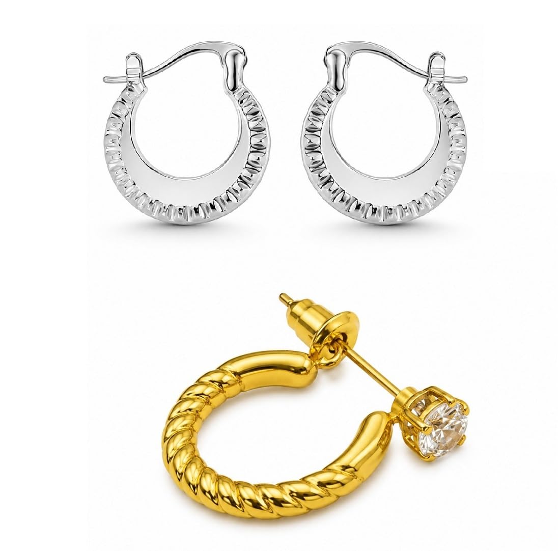 Combo of Men Golden Rope Style with Stone & Silver Chand Bali Ear Earrings, Comfortable Fit, Trendy Boys Look-image-25
