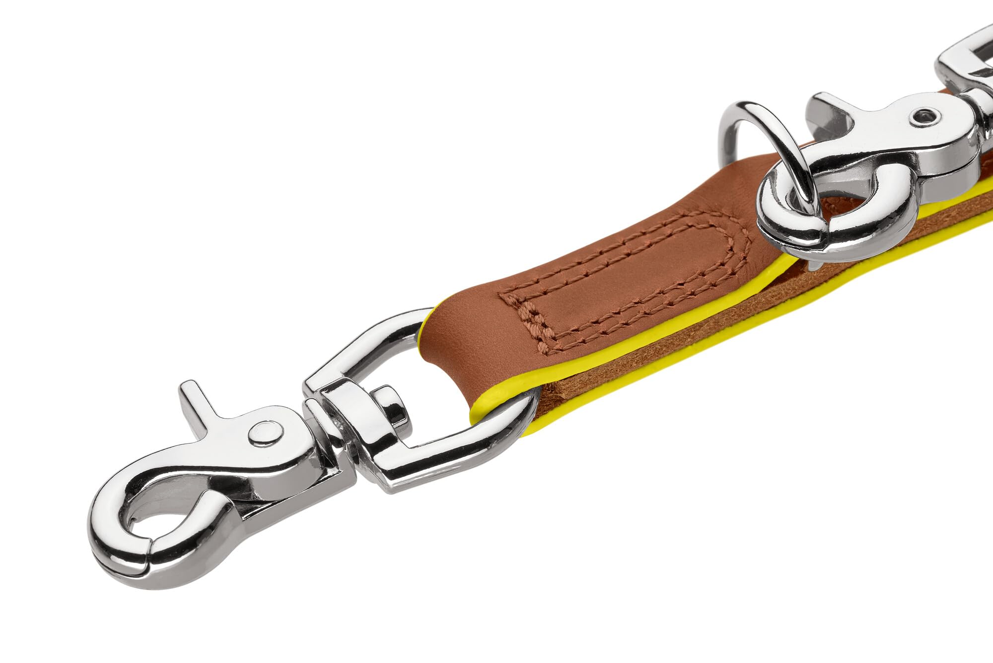 Hunter Regulowana smycz dla psa Garda z miękkiej skóry bydlęcej, wytrzymała i wygodna, z ręcznie farbowanymi krawędziami kontrastowymi, 3-stopniowa regulacja, Made in Germany, kolor: koniakowy/żółty