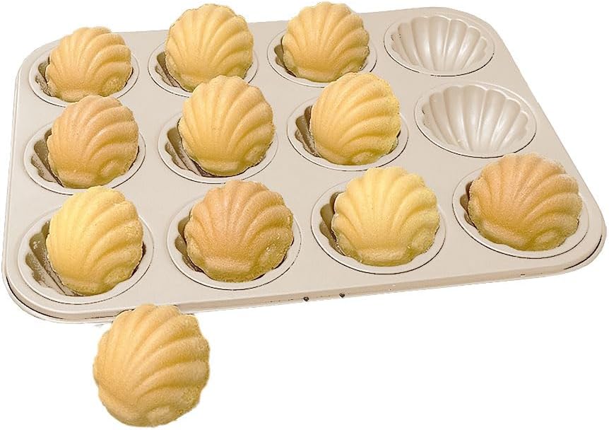 CANDeal Thicken Carbon Steel Madeleine Mold Cake Pan,Non-Stick Spherical Shell Madeleine Mold for Oven Baking,12-Cavity Madeline Bakeware for Home Baking