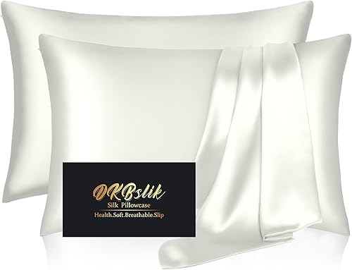 Juego de 2 fundas de almohada de seda de morera, juego de 2 fundas de almohada estándar, saludables, suaves, antiacné, sueño hermoso, fundas de
