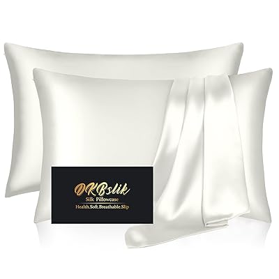 Silk Pillow Cases 2 Pack, Mulberry Silk Pillowcases Standard Set of 2, Health, Smooth, Anti Acne, Beauty Sleep, Both Sides Natural Silk Satin Pillow Cases for Women 2 Pack with Zipper for Gift,White