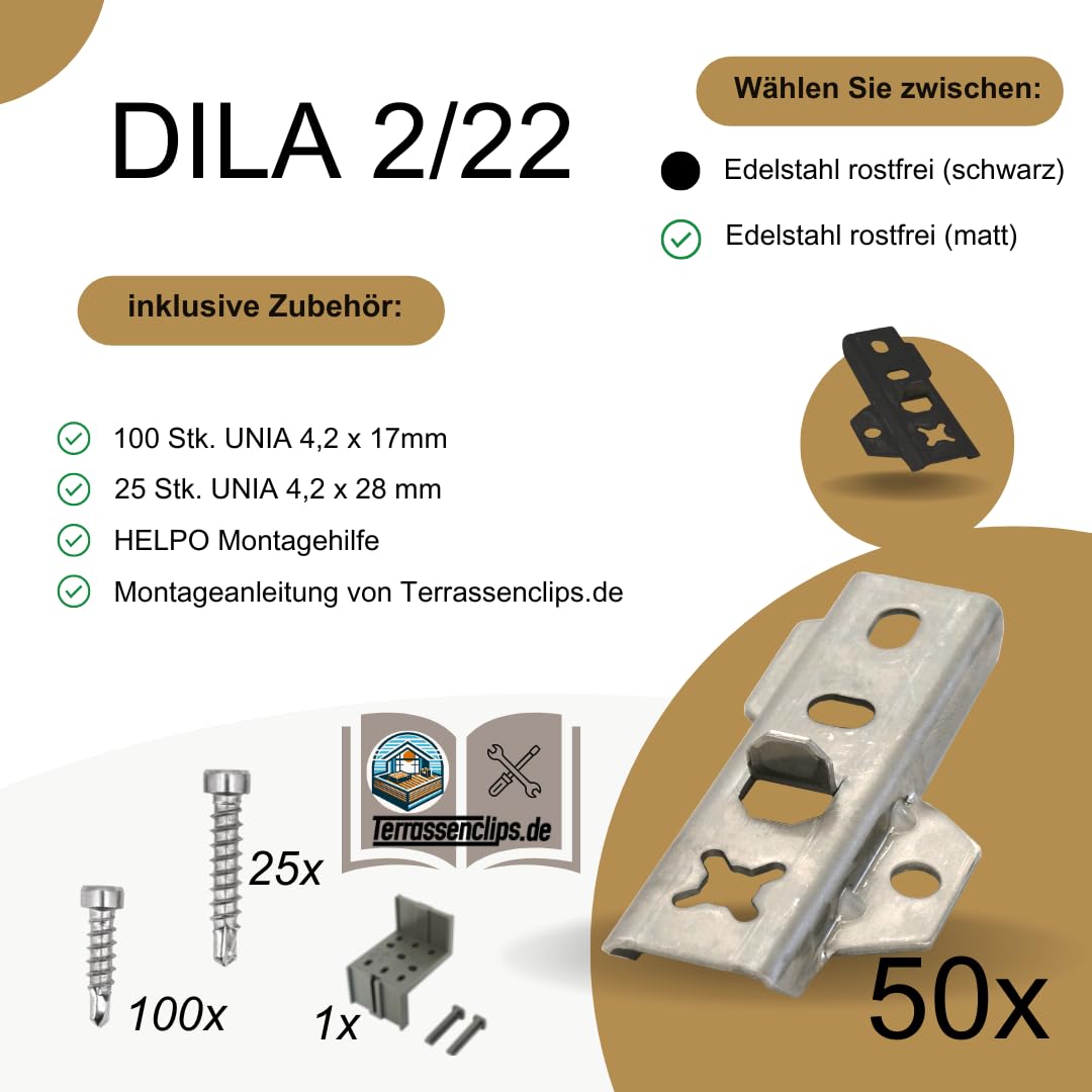 DILA 2/22 mm Universal Terrassenverbinder-Set (50 Stk)