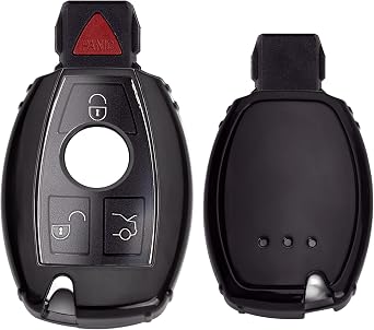 x xotic tech Black Soft TPU Key Fob Shell Skin Cover, Compatible with Mercedes Benz C C207 C200 C230 C280 E S M CLS CLK G Class W164 W204 W205 S204 S205 W212 W221 CL203 Smart Keyless Entry Key