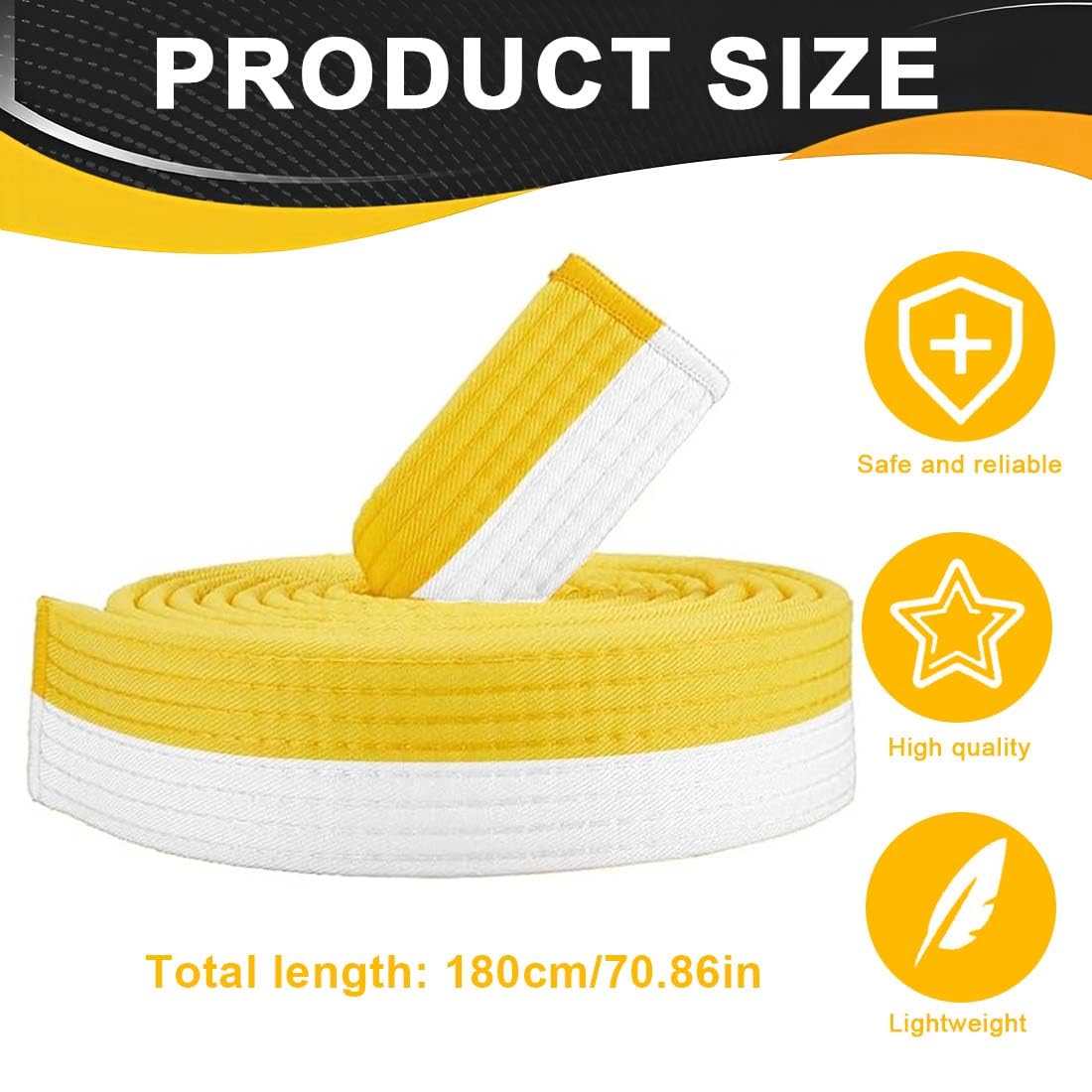 EIHI 1 Pièce 180 CM Ceinture judo ceintures de judo, de karaté, d'arts martiaux, karaté, judo, en polyester, pour karaté, arts martiaux（Blanc + Jaune）